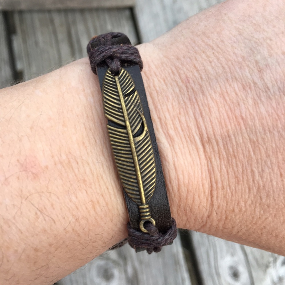 Etched Leaf Brown Leather Cuff! NEW!